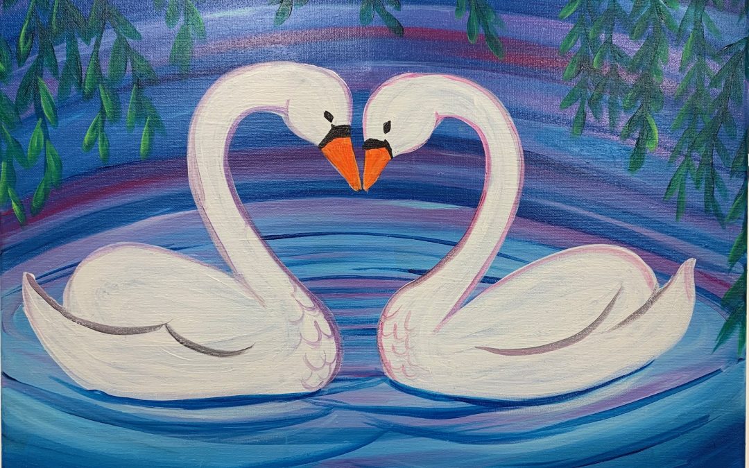 Swan Love in the Sunset Paint with Diamonds – Art Providore